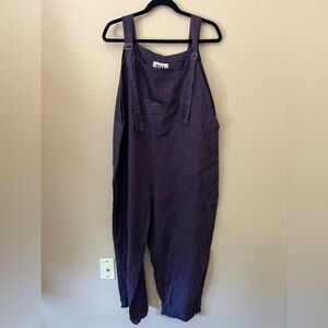 FLAX Linen Cottage-core Lagenlook Artsy Purple Violet Overalls Romper